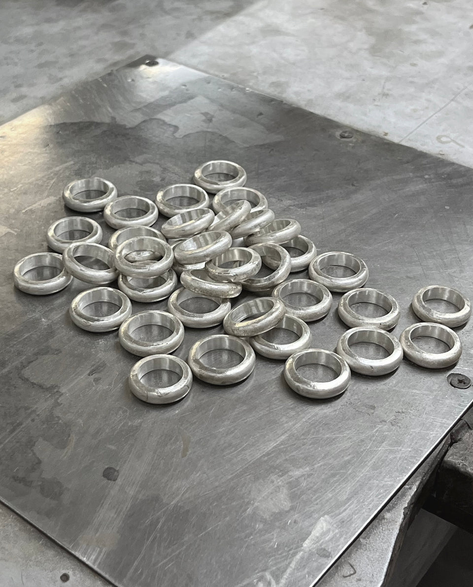 Our most popular ring, Bolded Ring, during production in our factory in India.