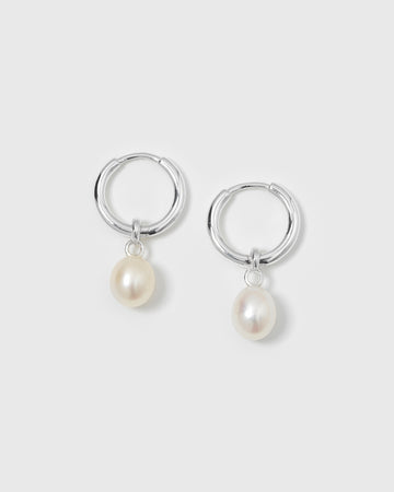 Treasure Pearl Hoops Silver