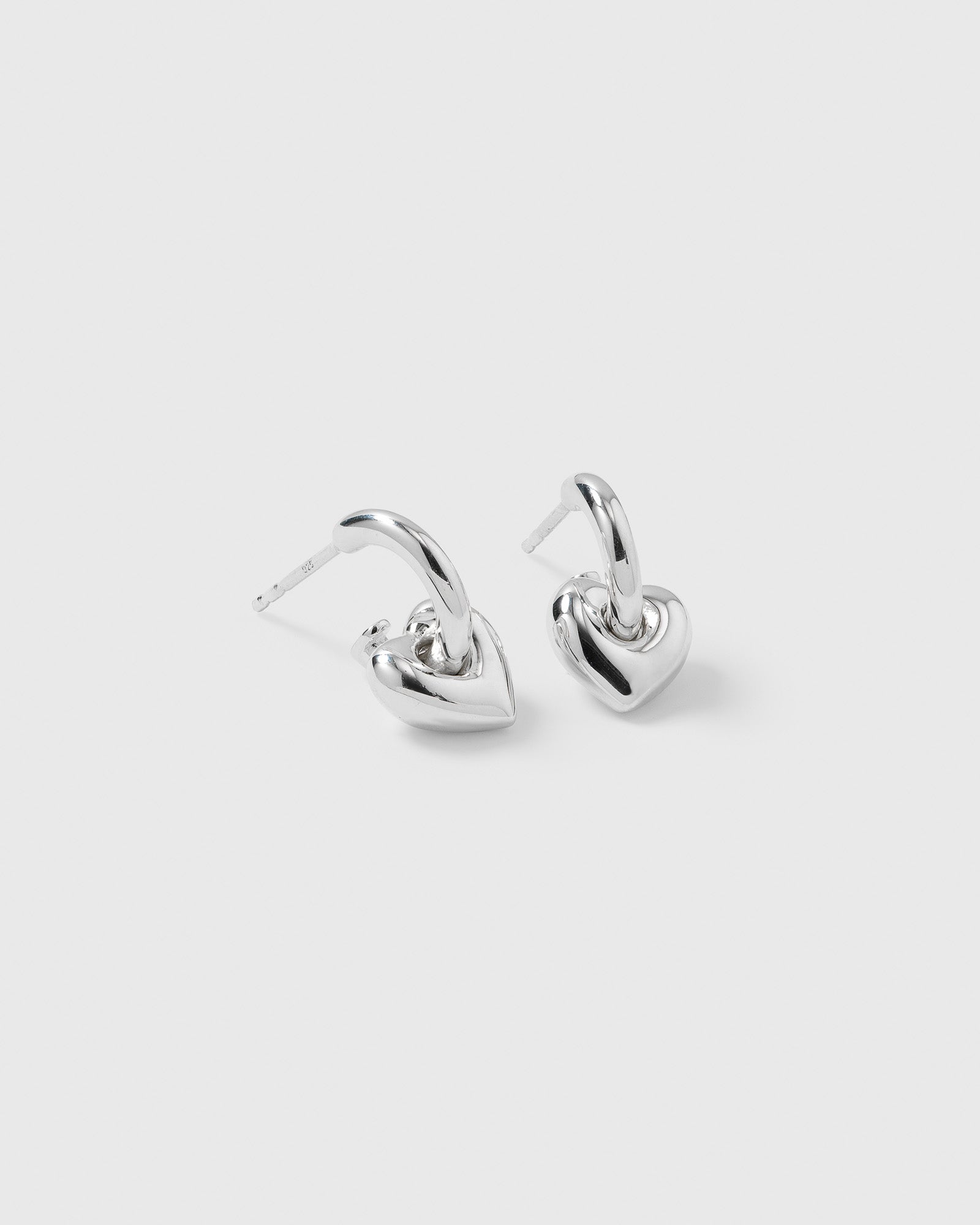 La La Love Fat Heart Earrings Silver