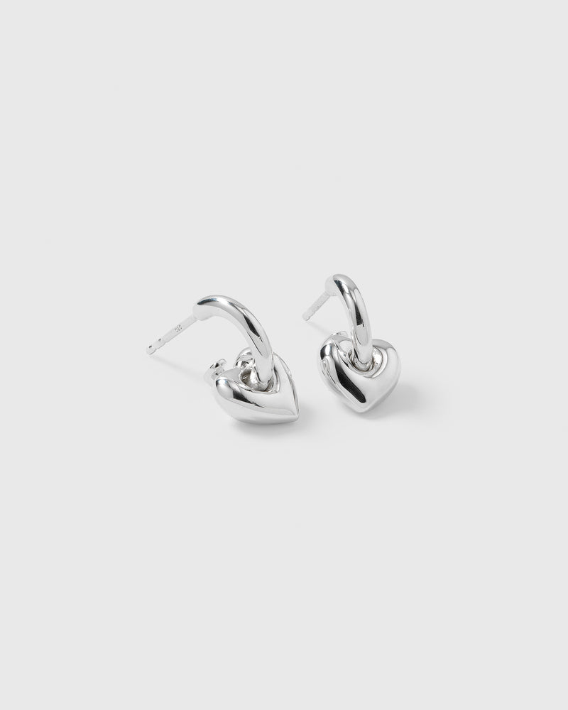La La Love Fat Heart Earrings Silver