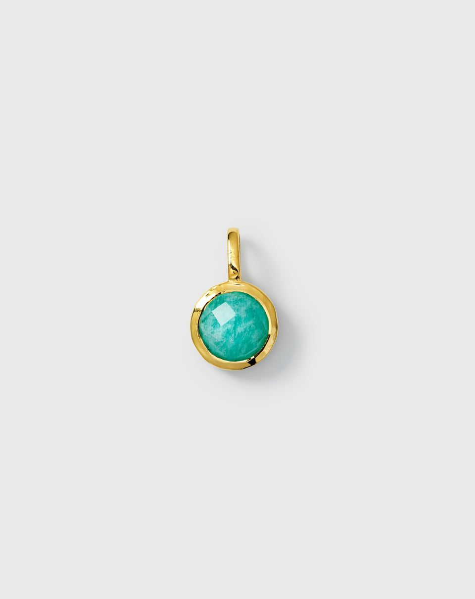 December birthstone gold pendant with round turquoise amazonite.