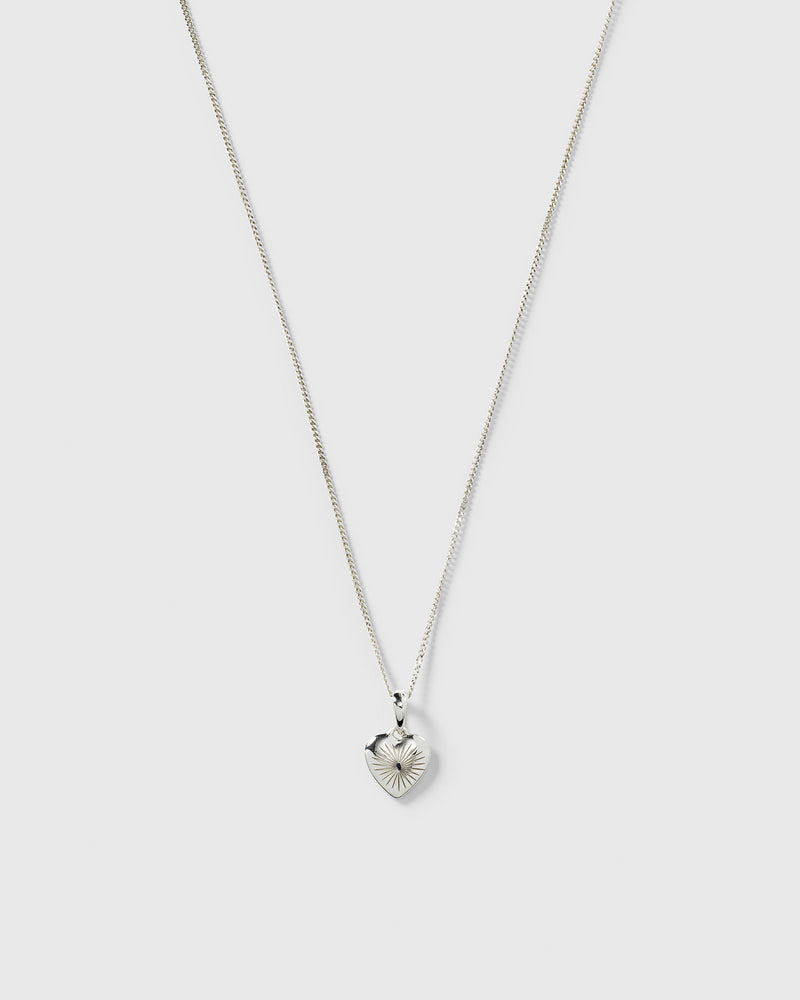 Sunburst Heart Necklace Silver