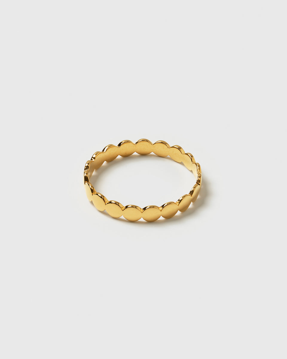 A product shot of the Beaches Flat Dots Ring in gold, showcasing its delicate band made of interconnected flat dots.
